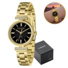 Relógio Dourado com Pedras Feminino Resistente Original