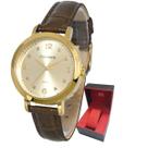 Relógio Dourado Feminino de Pulso Mondaine Pulseira Couro Relógio Dourado Feminino de Pulso Mondaine Pulseira Couro