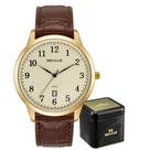 Relógio Dourado Seculus Masculino Pulseira em Couro Original