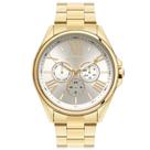 Relógio Euro Feminino Multiglow Dourado Multifunção Mostrador Prata Clássico