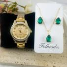 Relogio feminino a prova dágua DHP kit de colar e brinco folheado Relogio feminino a prova dágua DHP kit de colar e brinco folheado