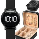 Relogio Feminino Aco Digital + Porta Joia + Pulseira Colar casual inoxidavel led black piano silicone ajustavel original