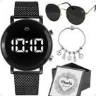 relogio feminino aço digital + pulseira + oculos sol + caixa casual ajustavel moda inoxidável silicone qualidade premium