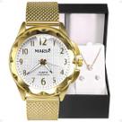 relogio feminino aço inox banhado + brincos + colar prova dagua inoxidavel delicado redondo dourado social presente moda relogio feminino aço inox banhado + brincos + colar prova dagua inoxidavel delicado redondo dourado social presente moda