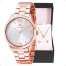 relogio feminino aço inox + caixa + colar strass + brincos casual moda social qualidade premium presente ajustavel