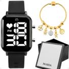 relogio feminino aço inox led digital + caixa silicone casual moda black piano ajustavel original preto presente