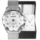 Relogio Feminino Aço Inox Prata + Caixa + Colar + Brincos moda redondo prova dagua social inoxidavel presente delicado Relogio Feminino Aço Inox Prata + Caixa + Colar + Brincos moda redondo prova dagua social inoxidavel presente delicado