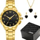 Relogio Feminino Aço Preto + Colar Strass + Caixa qualidade premium ajustavel ponteiro social mostrador preto garantia