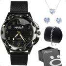 relogio feminino aço prova dagua preto zirconia original coração ajustavel strass moda qualidade premium social silicone