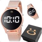 Relogio feminino aço silicone led inoxidavel digital caixa casual presente qualidade premium rose redondo ajustavel