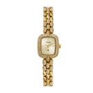 Relógio Feminino Analógico Retangular com cristais Dourado 33048LPMVDM1