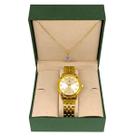 Relógio Feminino Analógico Tuguir 9182B Resistente à água 5 ATM Caixa em Metal Banho IP Dourado Pulseira de Aço Visor Cristal Mineral Redondo