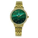 Relógio Feminino Analógico Tuguir TG178-1C Resistente à água 5 ATM Verde Caixa em Metal Dourado Pulseira de Aço Visor Cristal Mineral Redondo