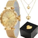Relogio Feminino Banhado Aço + Caixa qualidade premium folheado ouro strass presente 18k casual original social