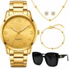 Relogio feminino banhado + colar brincos + oculos pulseira social qualidade premium banhado casual ouro combo kit uv400 Relogio feminino banhado + colar brincos + oculos pulseira social qualidade premium banhado casual ouro combo kit uv400