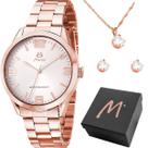 Relogio Feminino Banhado Rose Aço + Colar Brincos + Caixa casual strass presente qualidade premium inoxidável social