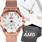 relogio feminino banhado rose aço + colar + pulseira + caixa casual qualidade premium strass social moda inoxidavel
