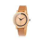 Relógio feminino Bird de madeira de bambu com pulseira de couro bovino marrom analógico de quartzo casual