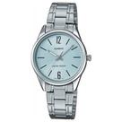 Relógio Feminino Casio Pequeno Prata Com Fundo Azul
