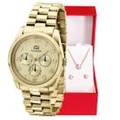 Relógio Feminino Champion Ana Hickmann Dourado MultiFunção AH30139G Colar e Brincos