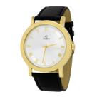 Relógio Feminino Champion Dourado Pulseira Couro Preto Mostrador Pérola Colar e Brinco Original Resistente à Água CH22779W