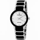 Relógio Feminino Champion Prata Aço Inoxidável e Cerâmica Mostrador Preto Original Resistente à Água CS28512Q