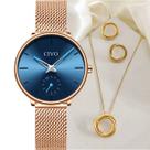 Relógio Feminino CIVO Original de Pulso Dourado com Pulseira em Malha Dourada, à Prova d'Água, com Semi Joia Colar e Brincos Folheados em Ouro 18K