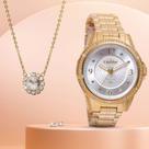 Relógio Feminino Condor Dourado - CO2036MXV/K4K, acompanha colar e brinco