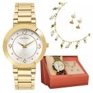 Relógio Feminino Condor Dourado Com Semi Joia a Prova D'água Minimalista