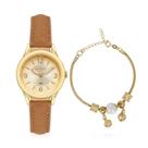Relogio Feminino Condor Dourado Pequeno + Pulseira Berloques