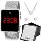 Relogio Feminino Digital Aço Inox + Caixa + Colar silicone pulseira ajustável presente social qualidade premium strass