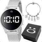 relogio feminino digital aço inox caixa prata + pulseira inoxidável original pulseira ajustavel ajustavel led moda