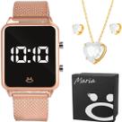 Relógio Feminino Digital Casual Quadrado com Kit Joias Banhadas a Ouro 18k Brincos Strass Colar e Caixa Presente Moderno
