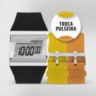 Relógio Feminino Digital de Pulso Troca Pulseira com Kit 3 Pulseiras de Silicone Amarelo, Laranja e Preto Luxo Elegante Fashion Mormaii