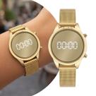 Relógio Feminino Digital Dourado com Caixa e Pulseira de Aço Inoxidável à Prova D Água Elegante Luxo Fashion Euro