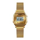 Relógio Feminino Digital Skmei 1910 Resistente à água 3 ATM Caixa em Metal Dourado Pulseira de Aço Visor Cristal Mineral Quadrado Gancho Bateria