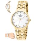 Relogio Feminino Dourado Champion Com Pedras Qtz