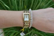 Relogio Feminino Dourado Champion Quadrado Fundo Branco +NF