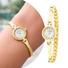 Relógio Feminino Dourado com Caixa e Pulseira de Aço Inoxidável com Resistência à Água e Aplicação de Cristais Mini Pequeno Luxo Fashion Champion