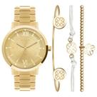 Relógio Feminino Dourado Euro Soul Luxuoso Com Brilhos Pulseira de Aço Inoxidável EU2035YSM/K4D + Braceletes