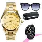 relogio feminino dourado + oculos sol + relogio digital moda original digital led social qualidade premium case casual