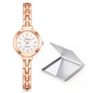 Relógio Feminino Dourado Rosé Quartz Analógico Com Espelho