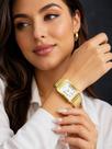 Relógio Feminino Elegante Dourado Retangular Pulseira Flexível Sofisticada