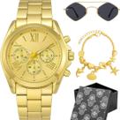 Relogio Feminino Inoxidavel Dourado + Colar Pulseira Caixa qualidade premium aco preto losango moda pingente original