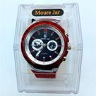Relógio Feminino Mourejar com pulseira de borracha vermelho e mostrador preto