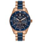 Relógio Feminino Multifunção Cerâmica Azul e Rosé - Seculus