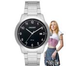 Relógio Feminino Orient Aço Inóx Redondo Prova dágua 50 Metros Analógico Casual Prata FBSS1146 P2SX