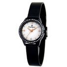 Relogio Feminino Pequeno Preto Mostrador Branco e detalhe Pedra caixa Qtz