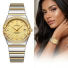 Relógio Feminino Poedagar Cravejado em Zirconias Luxo Aço Inox Dourado Bracelete