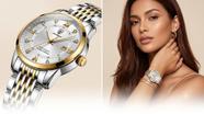 Relógio Feminino Poedagar Luxo Aço Inox Fundo Branco Bracelete